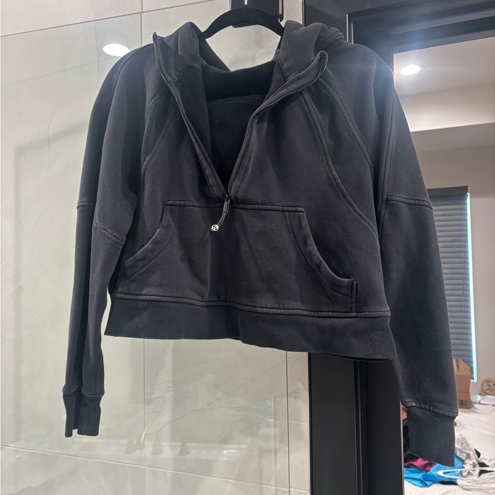 lululemon athletica Cropped Black Hooded Bomber Pullover